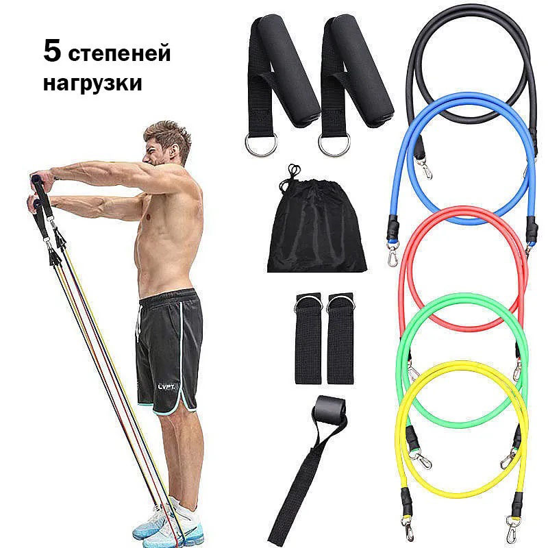 Эспандер резина для зарядок exercise pipe, эспандер резиновый жгут упражнения, Фитнес резинки 5 в 1 - Зображення 20