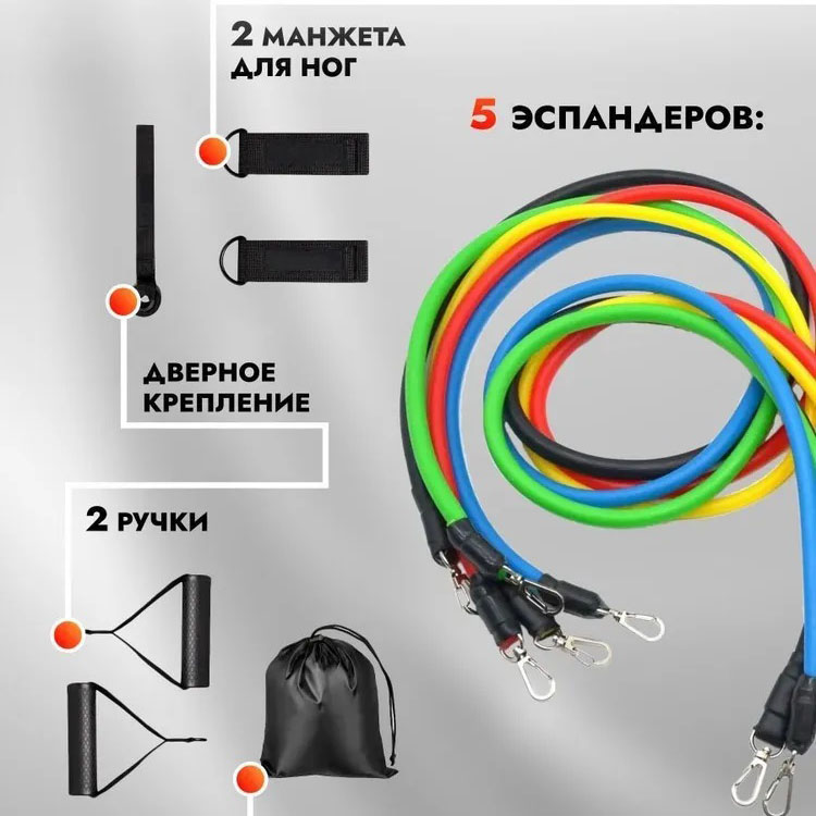 Эспандер резина для зарядок exercise pipe, эспандер резиновый жгут упражнения, Фитнес резинки 5 в 1 - Зображення 28