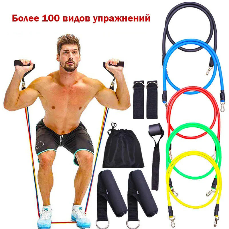 Эспандер резина для зарядок exercise pipe, эспандер резиновый жгут упражнения, Фитнес резинки 5 в 1 - Зображення 19