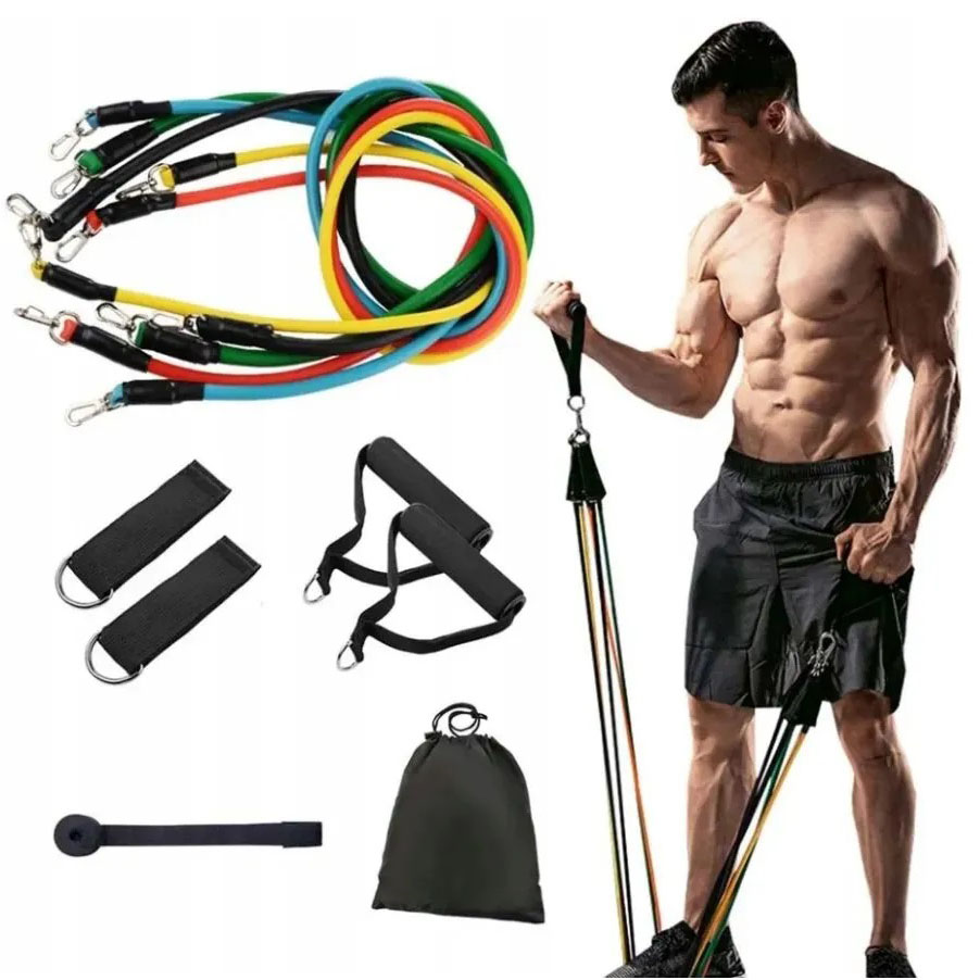 Эспандер резина для зарядок exercise pipe, эспандер резиновый жгут упражнения, Фитнес резинки 5 в 1 - Зображення 13