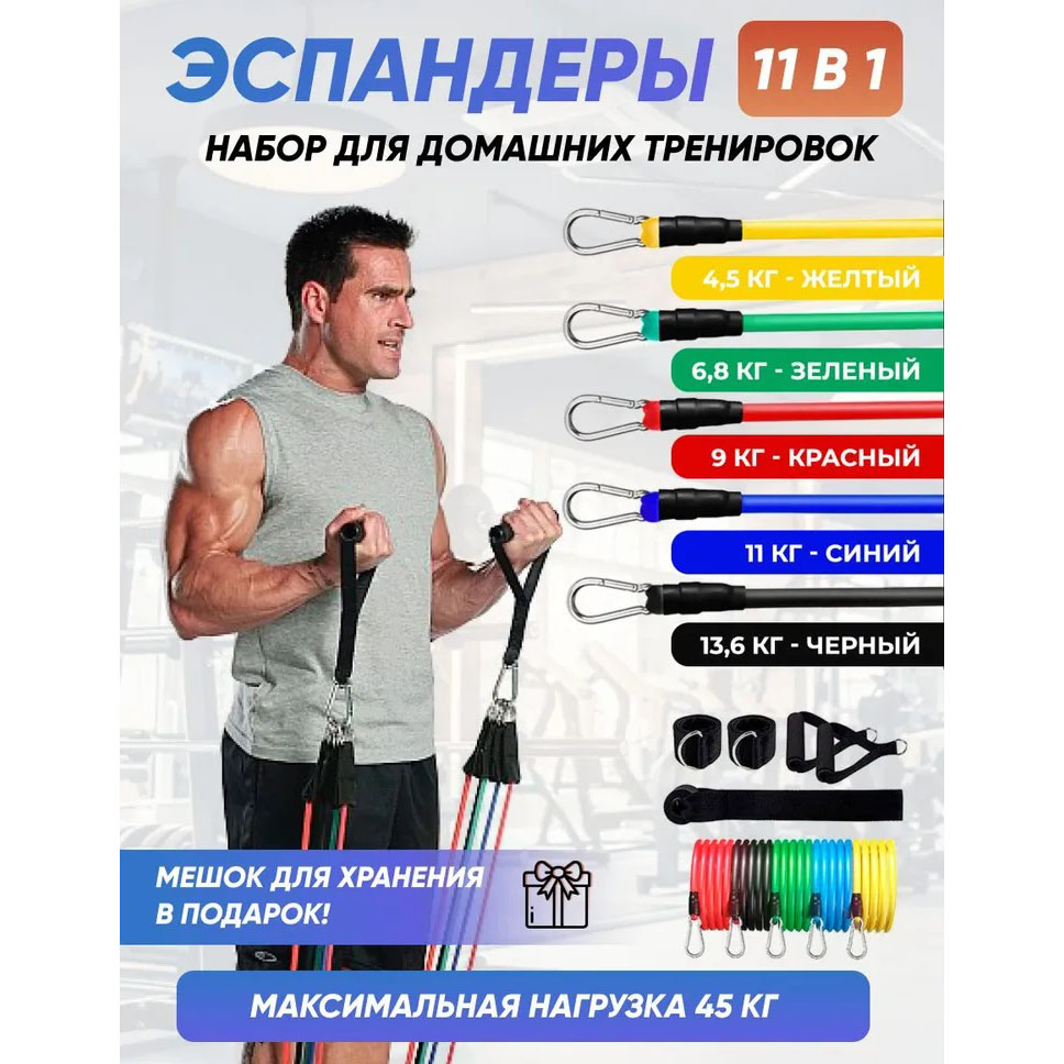 Эспандер резина для зарядок exercise pipe, эспандер резиновый жгут упражнения, Фитнес резинки 5 в 1 - Зображення 8