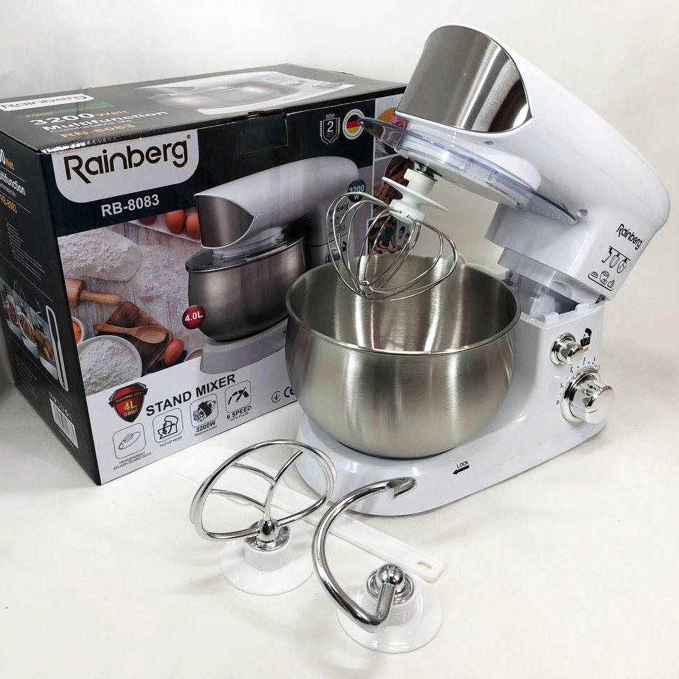 Електричний планетарний міксер Rainberg RB-8083 3200 Вт з насадками White