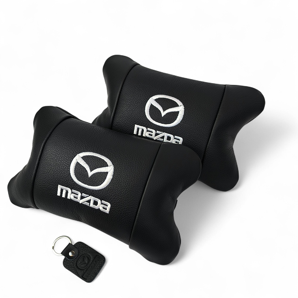 Набір шкіряних подушок Mazda з вишивкою логотипу та брелоком - Зображення 6