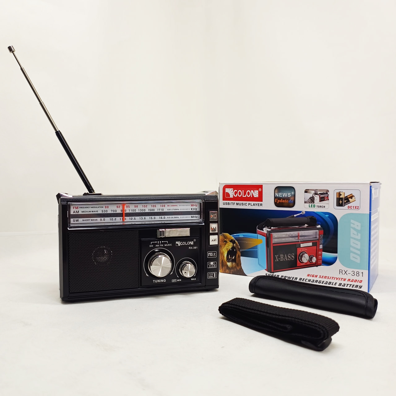 Портативний радіоприймач Golon RX-381 акумуляторний стовпчик USB SD MP3 FM чорного кольору - Зображення 4