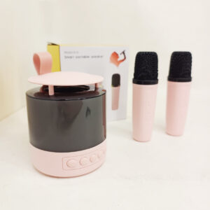Портативна Bluetooth колонка K19 з LED-підсвічуванням для караоке Pink двома мікрофонами
