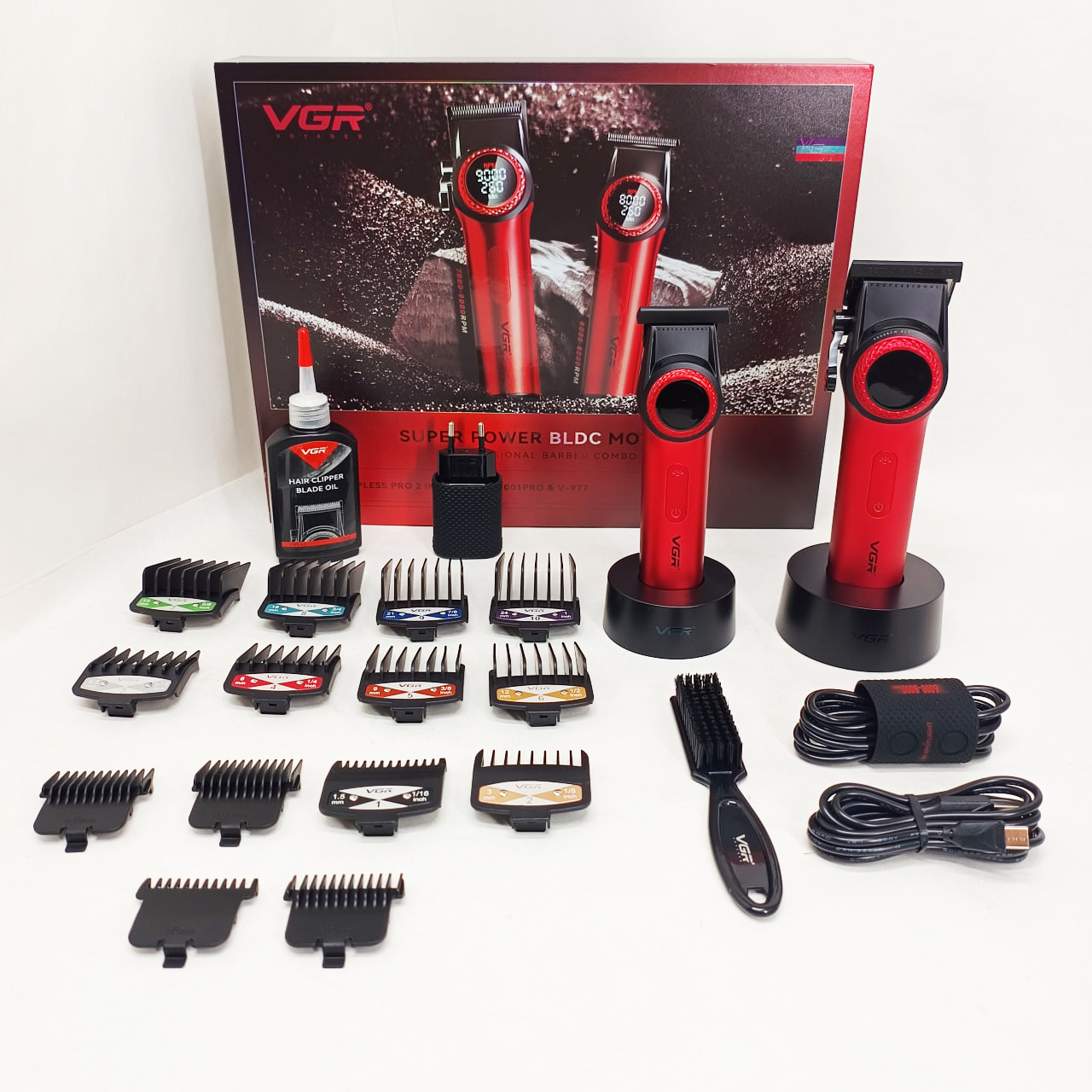Набір VGR 2в1 V-001 V-977 RED акумуляторна машинка для стрижки та триммер червоний - Зображення 2