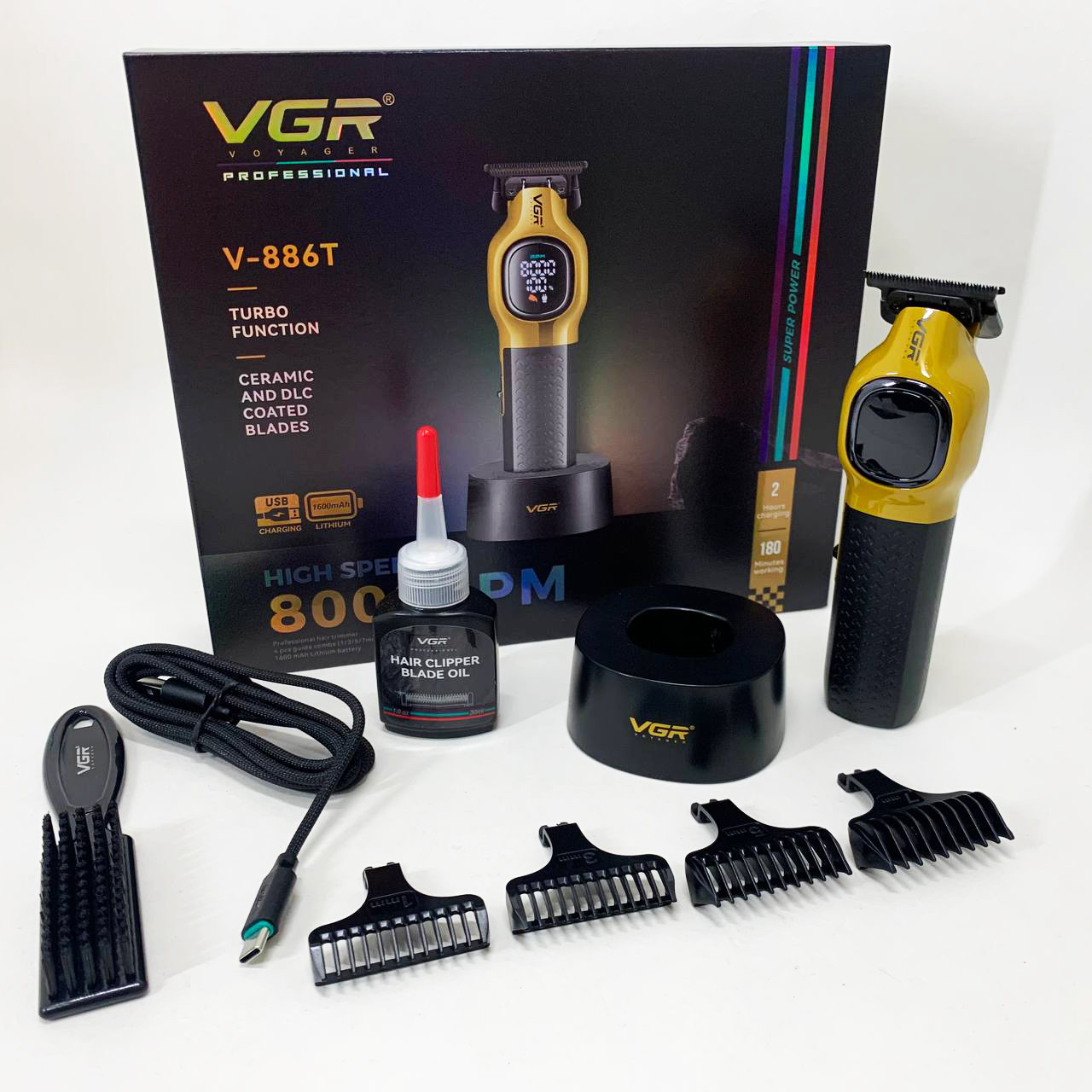 Тример VGR V-886T GOLD 8000 RPM з 4 насадками для стрижки волосся