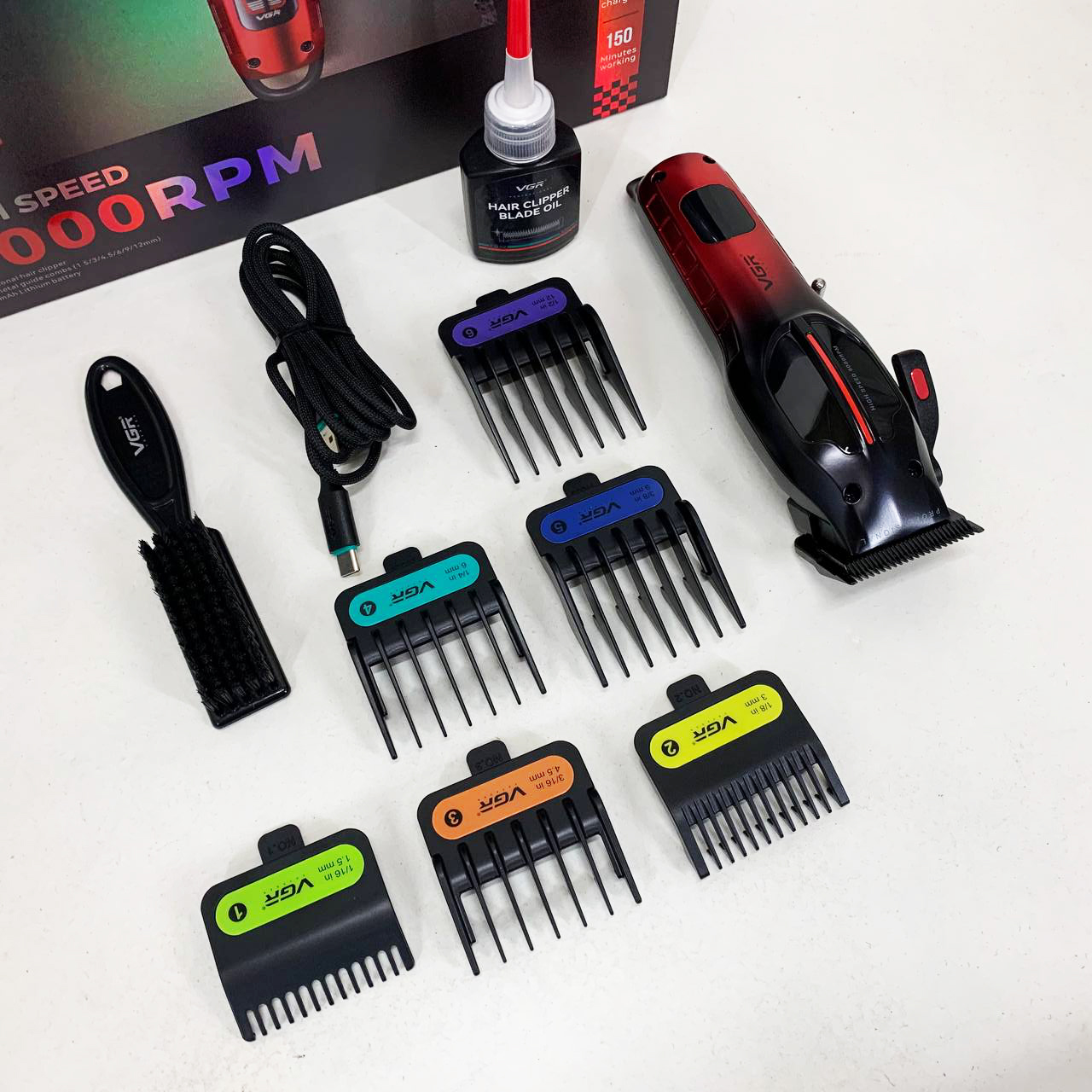 Акумуляторна машинка для стрижки VGR V-026 RED червоного колору - Зображення 4