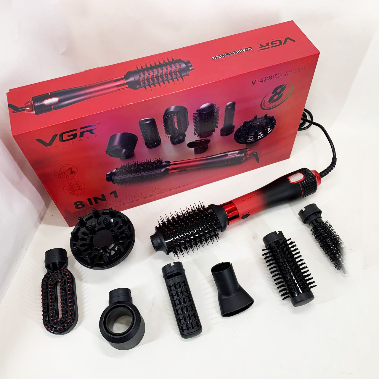 Фен-щітка стайлер VGR 8в1 V-488 червоний - Зображення 6