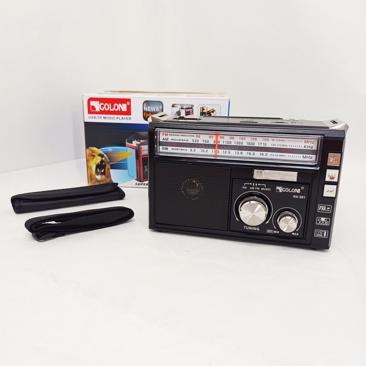 Портативний радіоприймач Golon RX-381 акумуляторний стовпчик USB SD MP3 FM чорного кольору - Зображення 2