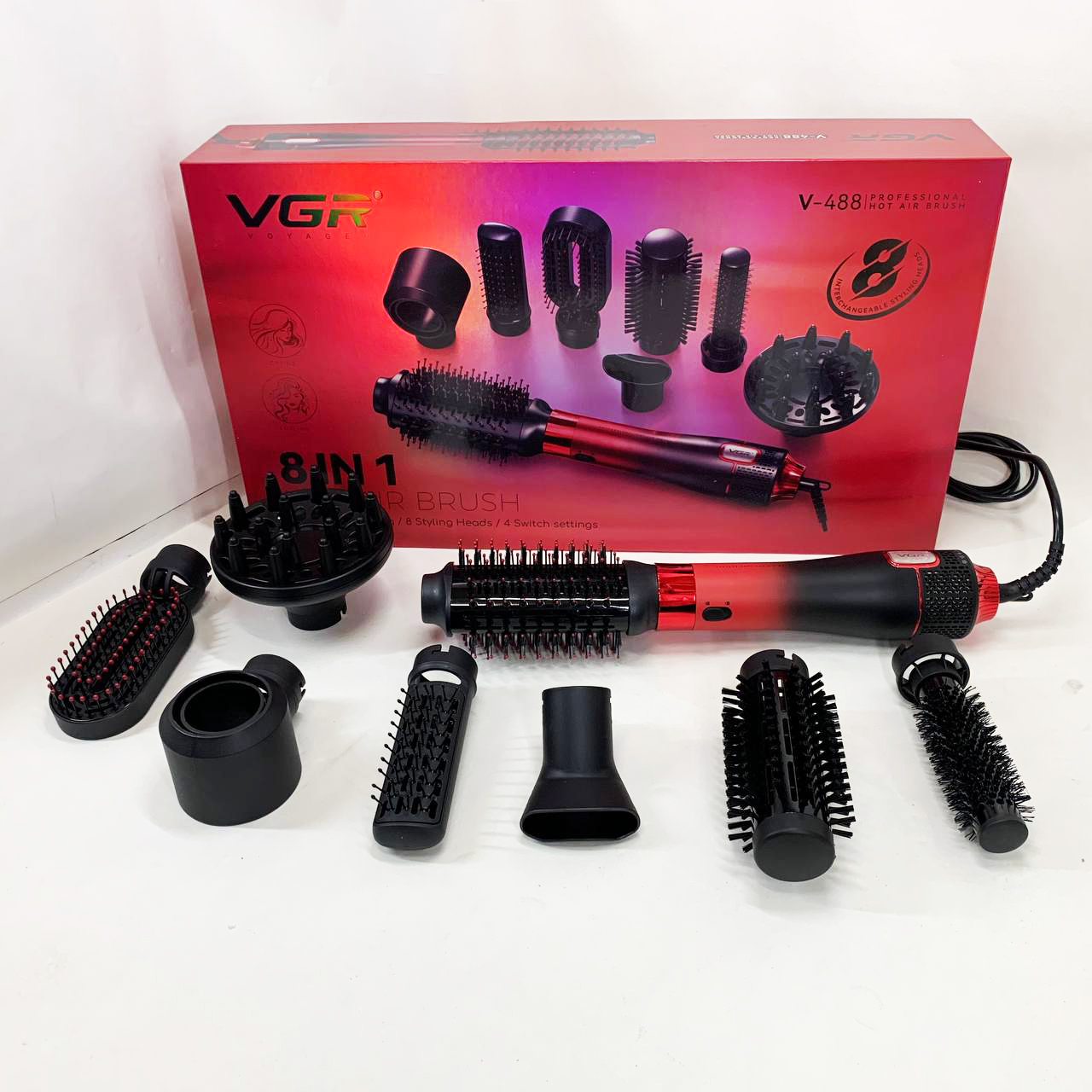 Фен-щітка стайлер VGR 8в1 V-488 червоний - Зображення 5
