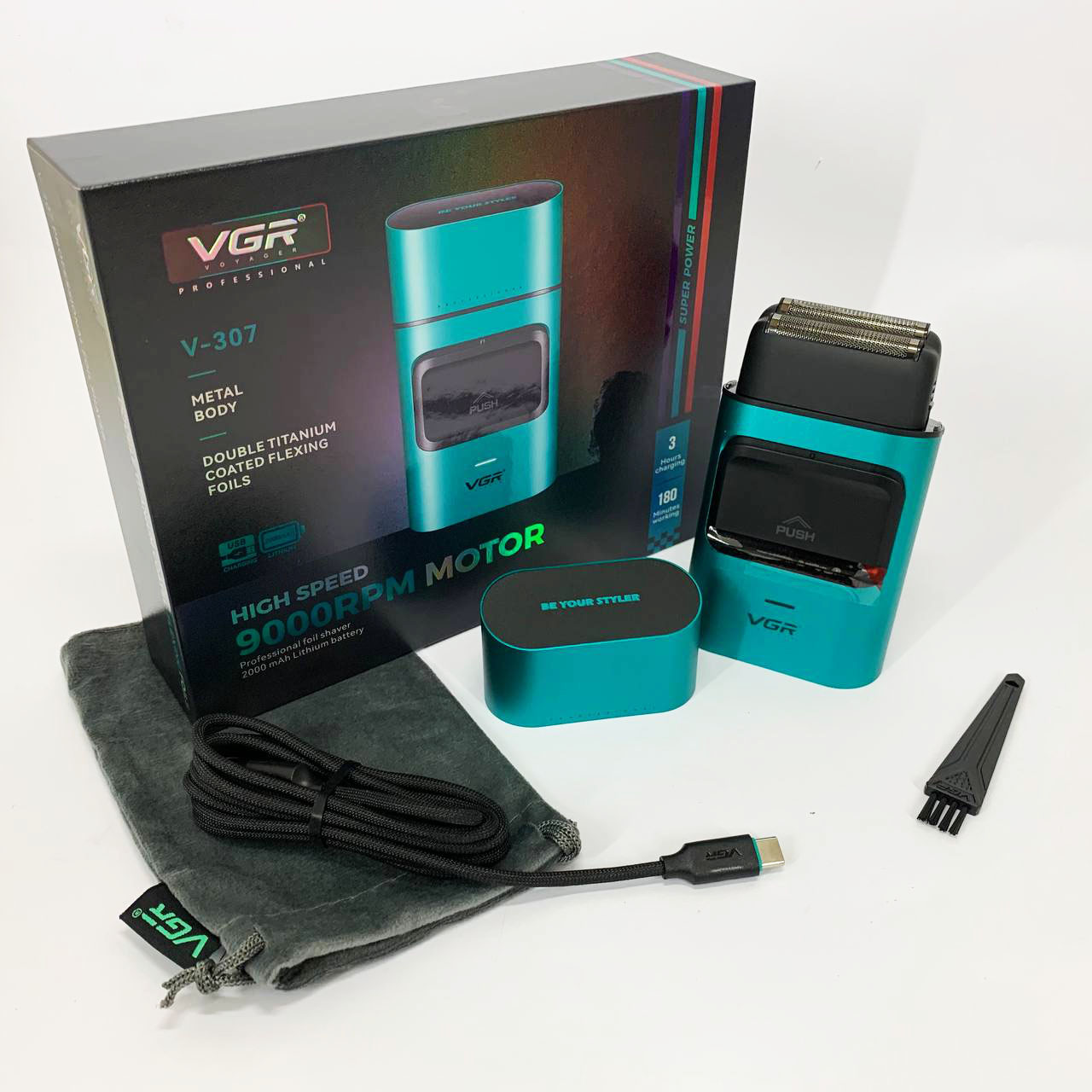 Електробритва-шейвер VGR V-307 для бороди та обличчя з металевим корпусом GREEN - Зображення 4