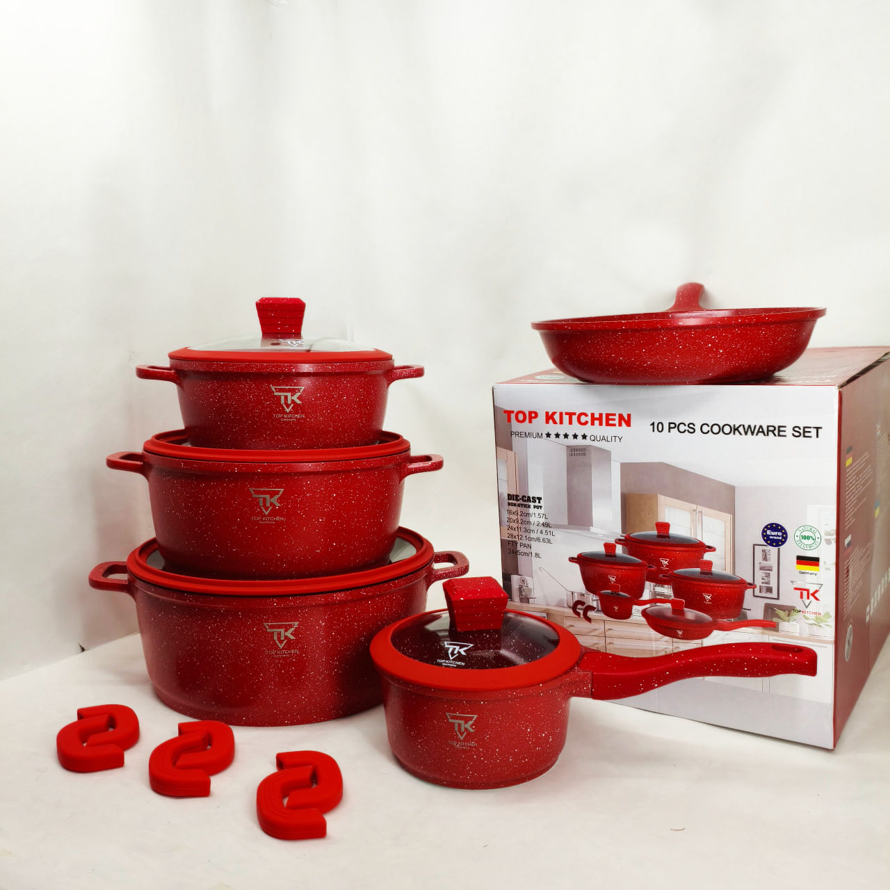 Набір каструль Top Kitchen TK00050 10 предметів з антипригарним покриттям Red - Зображення 4