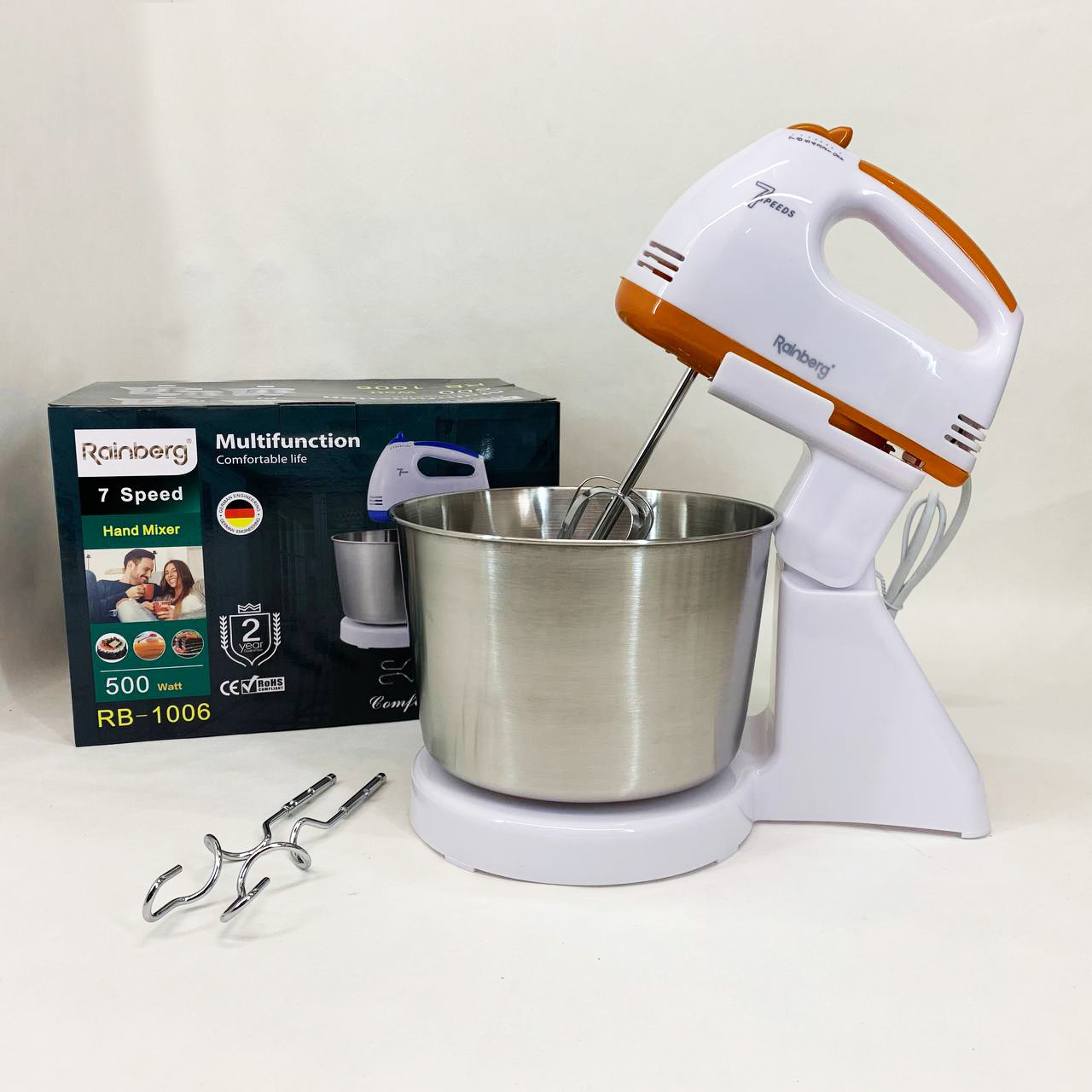 Міксер Rainberg RB-1006 500 Вт з чашею та насадками для замішування тіста Orange - Зображення 5
