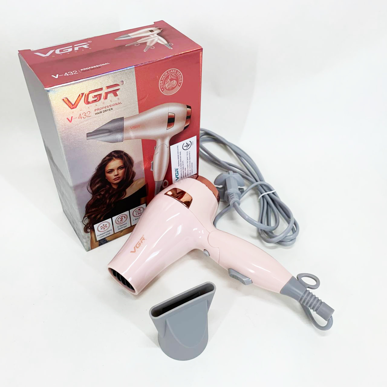 Фен для волосся дорожній VGR V-432 PINK 2 режиму рожевий - Зображення 4