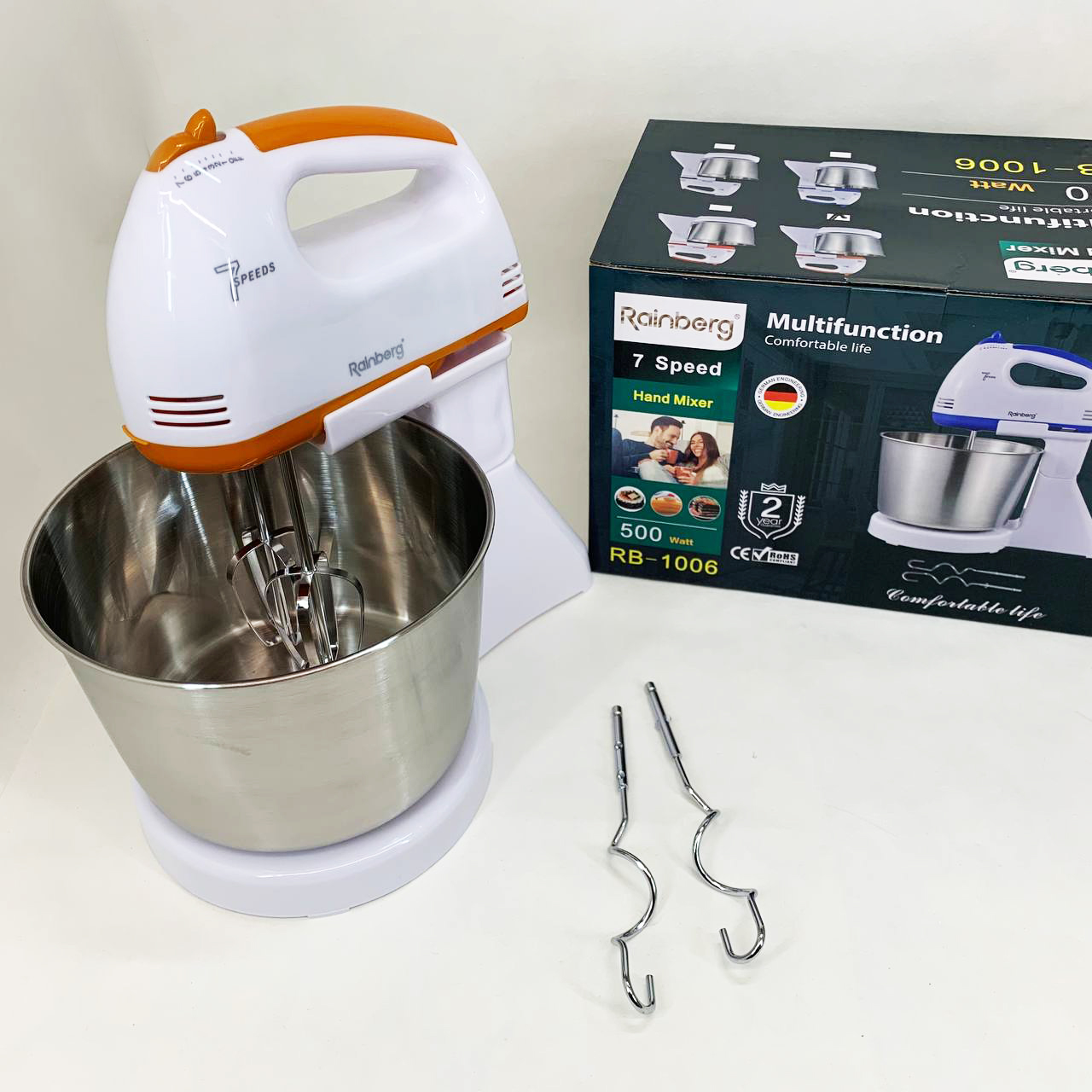 Міксер Rainberg RB-1006 500 Вт з чашею та насадками для замішування тіста Orange - Зображення 3