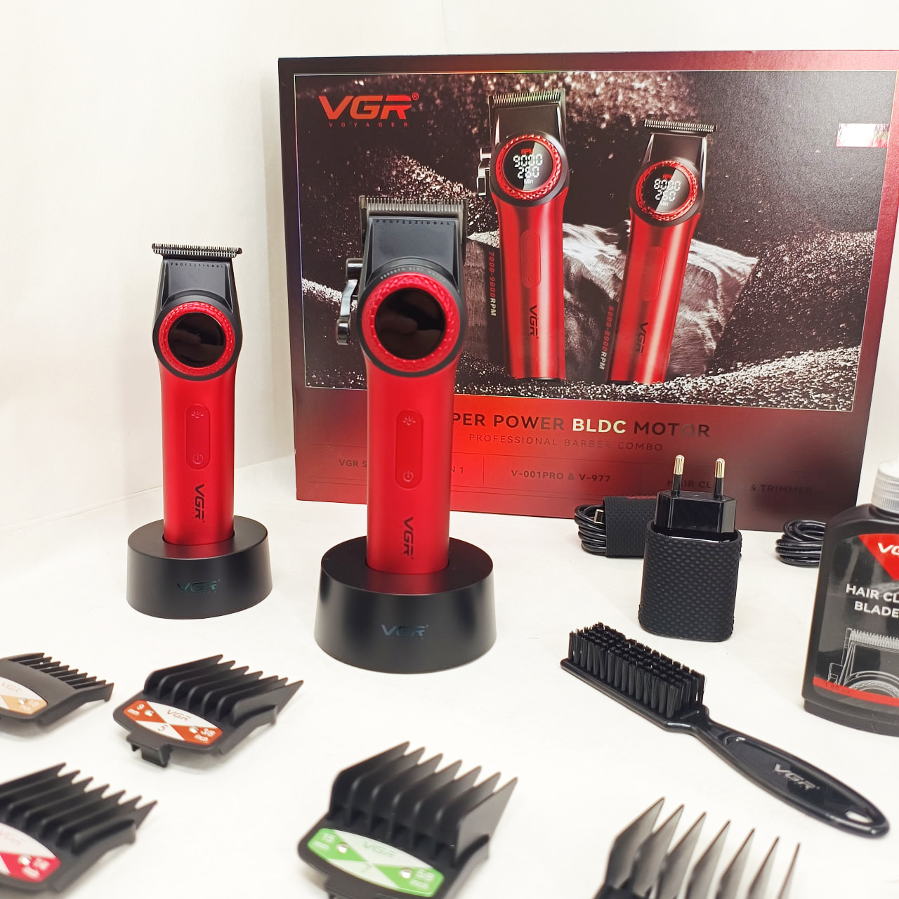 Набір VGR 2в1 V-001 V-977 RED акумуляторна машинка для стрижки та триммер червоний - Зображення 4