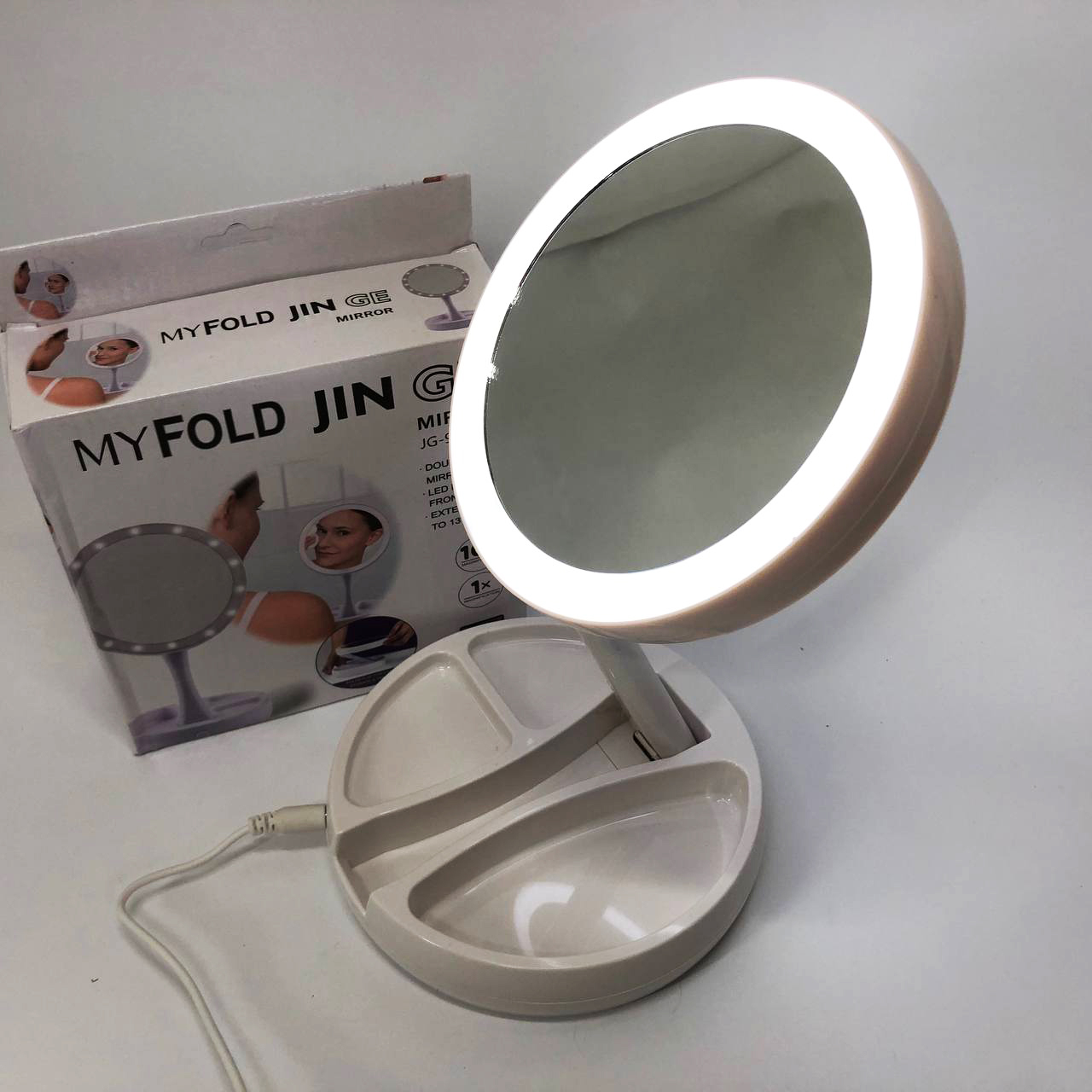 Складное зеркало для макияжа с Led подсветкой круглое увеличительное 10x My Fold Away Mirror. Цвет: белый - Зображення 12