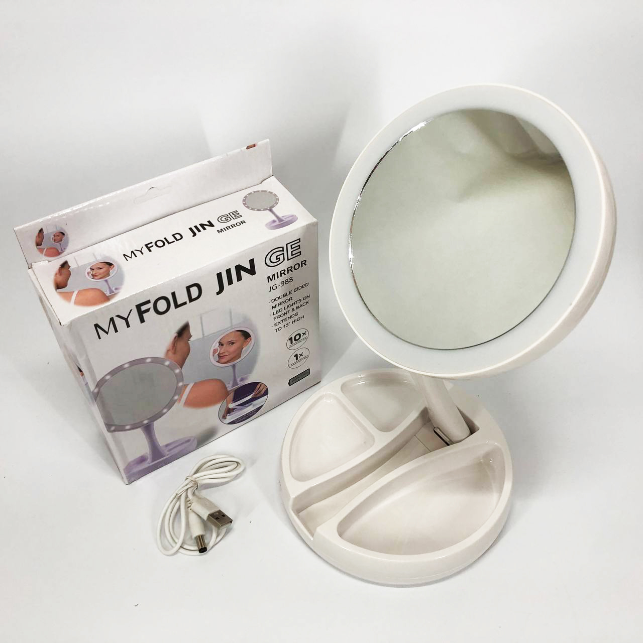 Складное зеркало для макияжа с Led подсветкой круглое увеличительное 10x My Fold Away Mirror. Цвет: белый - Зображення 7