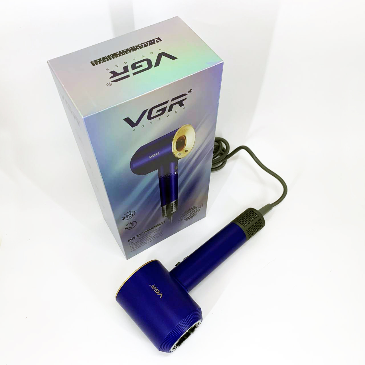 Фен професійний VGR V-445 BLUE 3 рівні обдування 4 рівні температури 1600 Вт - Зображення 3