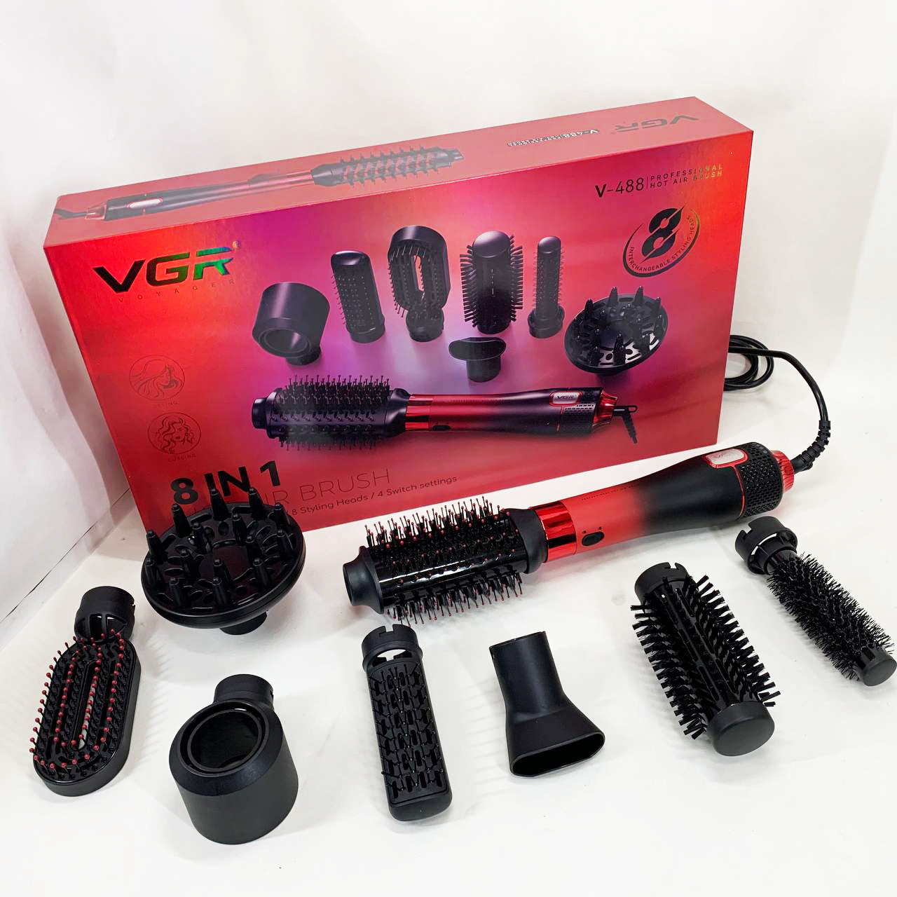 Фен-щітка стайлер VGR 8в1 V-488 червоний - Зображення 3
