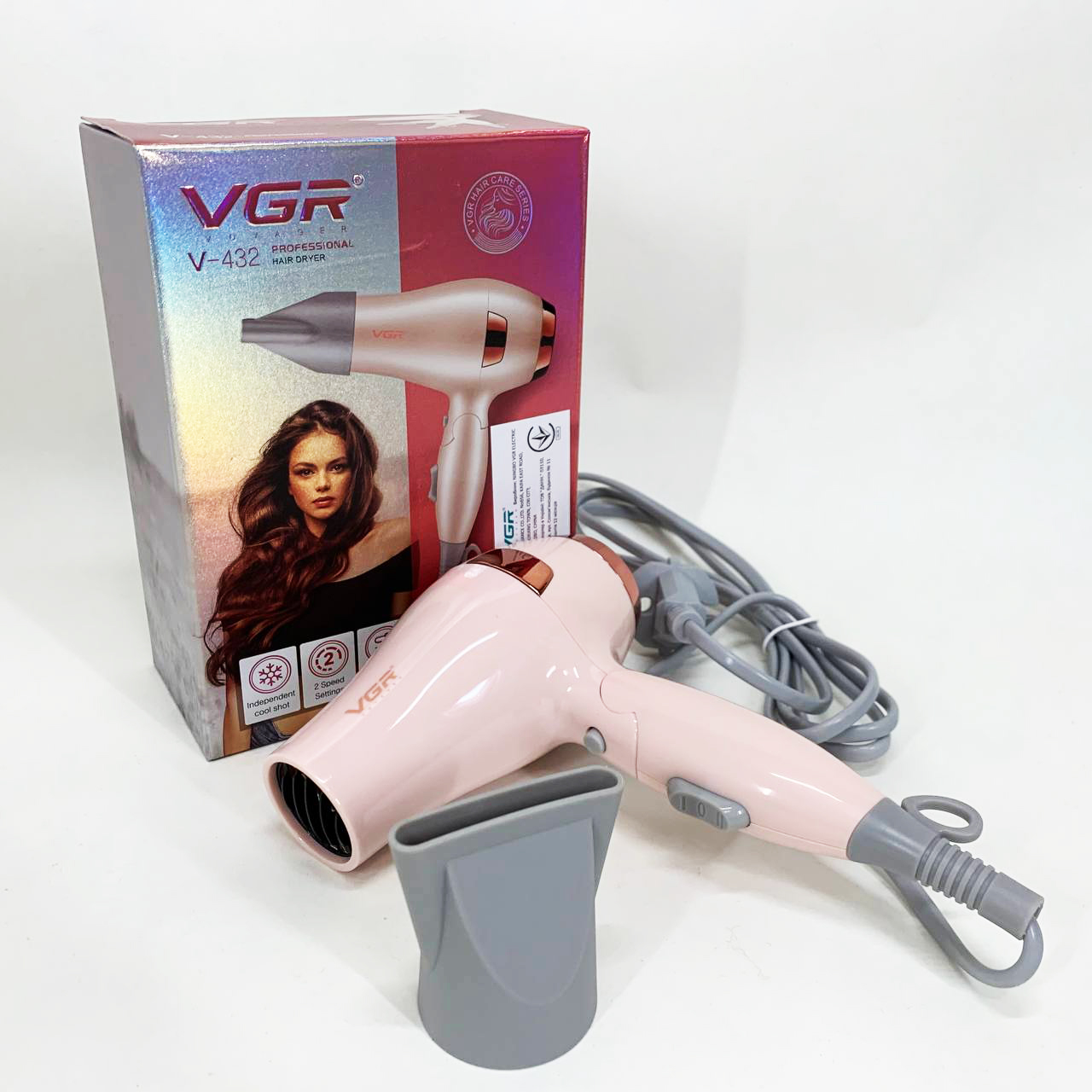 Фен для волосся дорожній VGR V-432 PINK 2 режиму рожевий