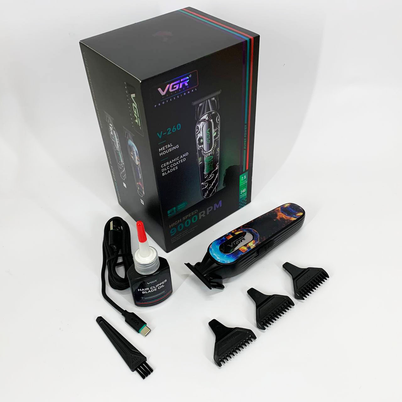 Тример акумуляторний VGR V-260 RED з 3 насадками та LED-дисплеєм - Зображення 4