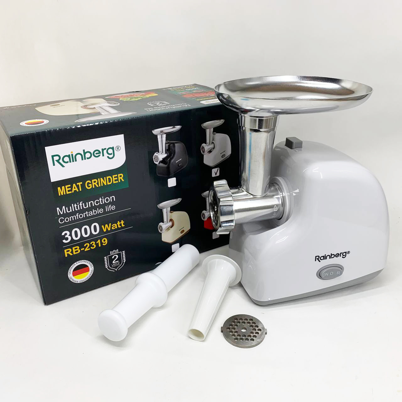 Електрична м’ясорубка Rainberg RB-2319 з реверсом 3000 Вт White - Зображення 2