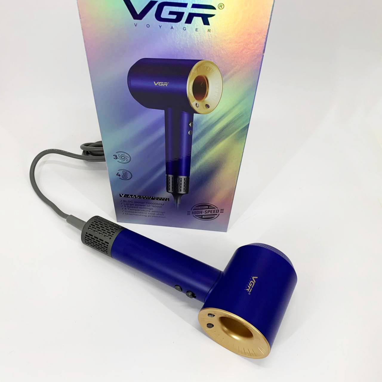 Фен професійний VGR V-445 BLUE 3 рівні обдування 4 рівні температури 1600 Вт - Зображення 6