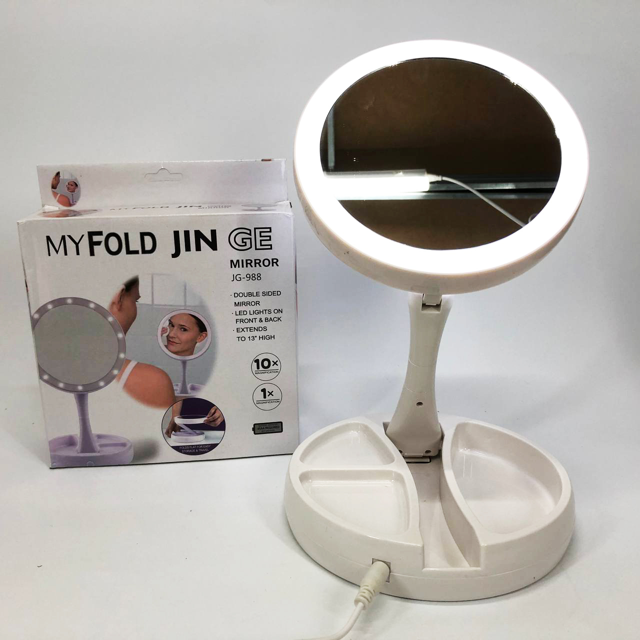 Складное зеркало для макияжа с Led подсветкой круглое увеличительное 10x My Fold Away Mirror. Цвет: белый - Зображення 5