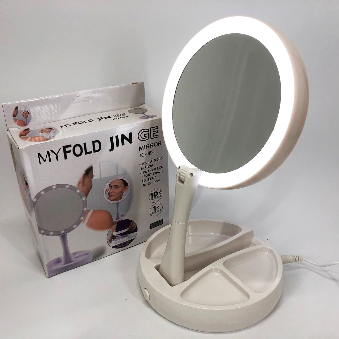 Складное зеркало для макияжа с Led подсветкой круглое увеличительное 10x My Fold Away Mirror. Цвет: белый - Зображення 11
