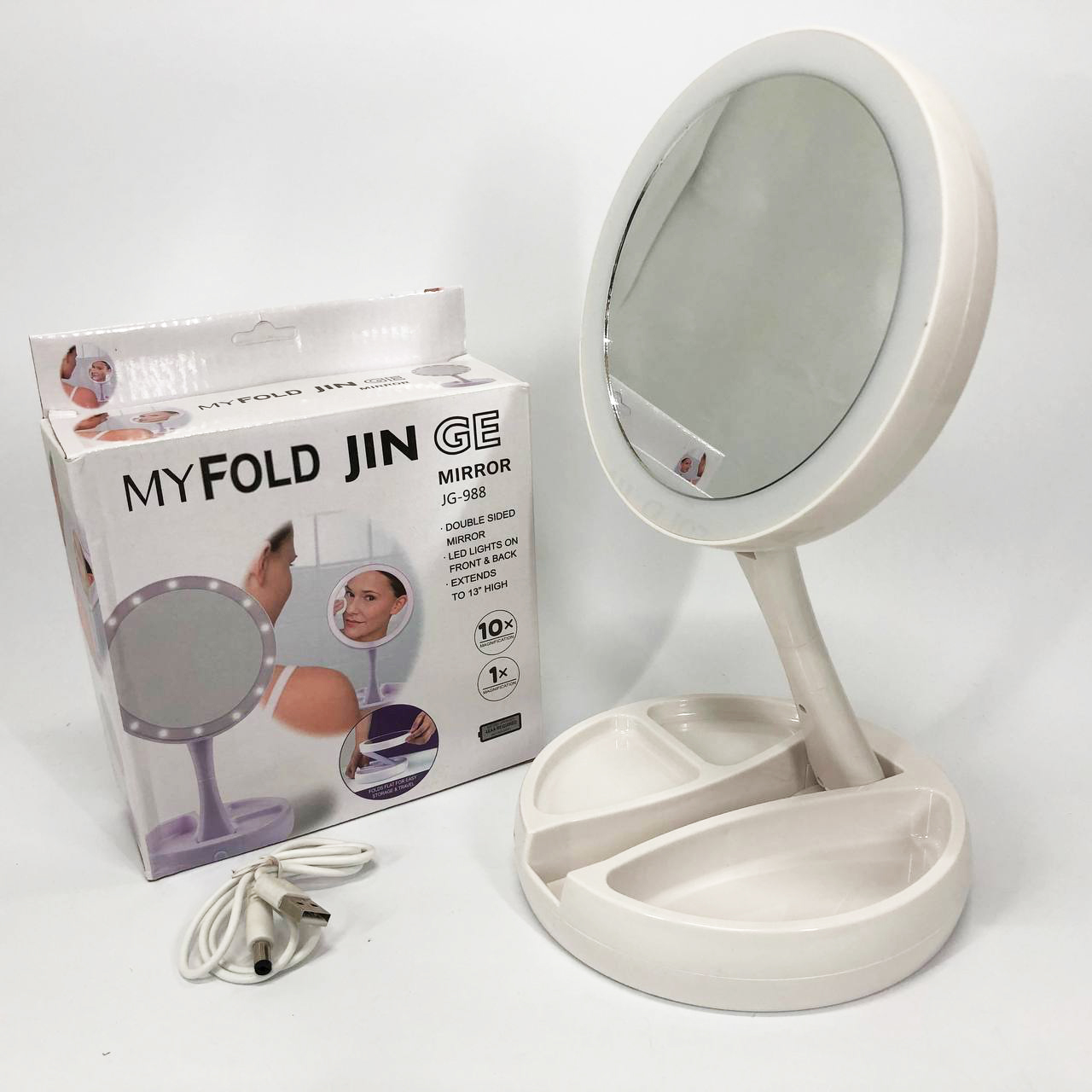 Складное зеркало для макияжа с Led подсветкой круглое увеличительное 10x My Fold Away Mirror. Цвет: белый - Зображення 8