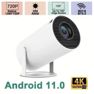 Портативний LED-проектор Smart для дому з Wi-Fi, Bluetooth, Android 11, білий 1280×720р