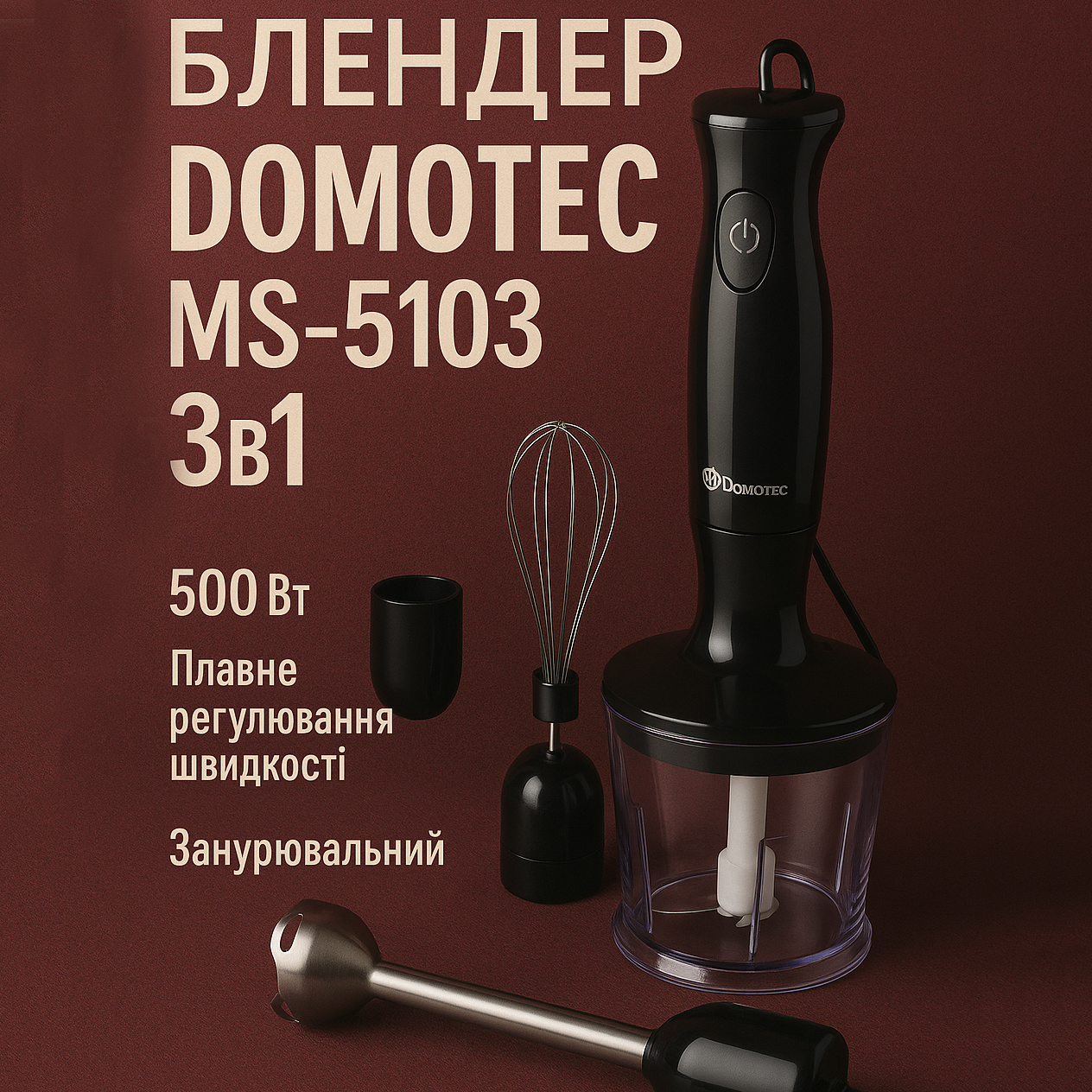 Блендер DOMOTEC MS-5103 3в1 погружной 500Вт ручной погружной блендер, электрический блендер - Зображення 57