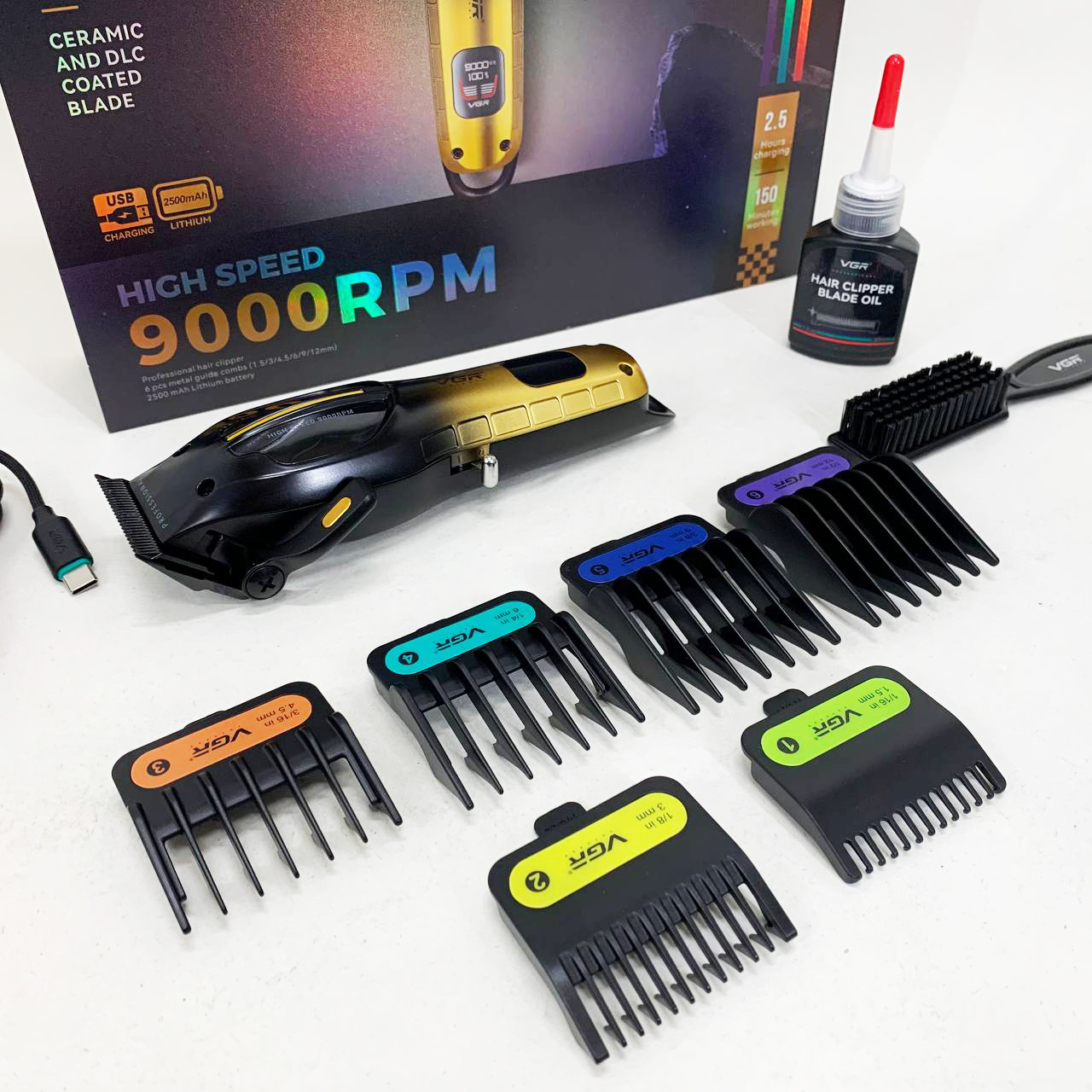Акумуляторна машинка для стрижки VGR V-026 GOLD золотого колору - Зображення 3