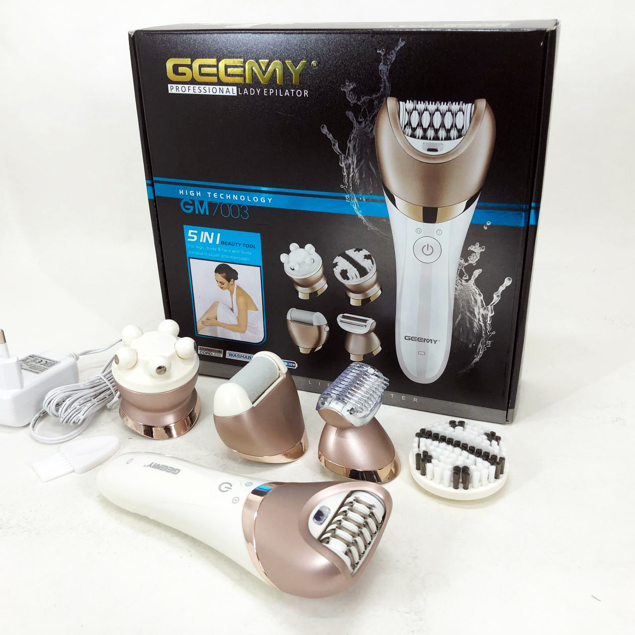 Епілятор GEMEI GM-7003 бездротовий для жінок з 5 насадками - Зображення 4