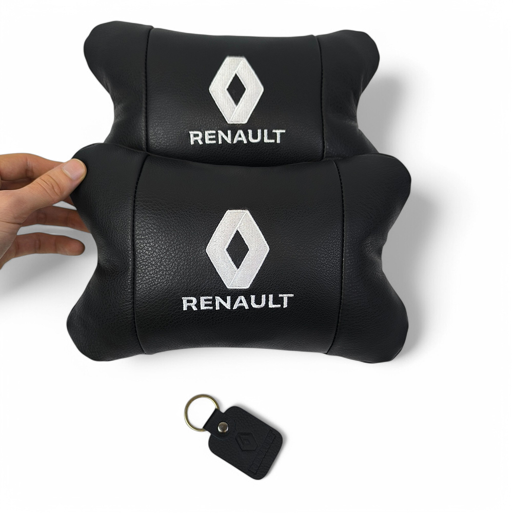 Набір подушок 2 шт для авто Renault на підголівник з логотипом натуральна шкіра - Зображення 4
