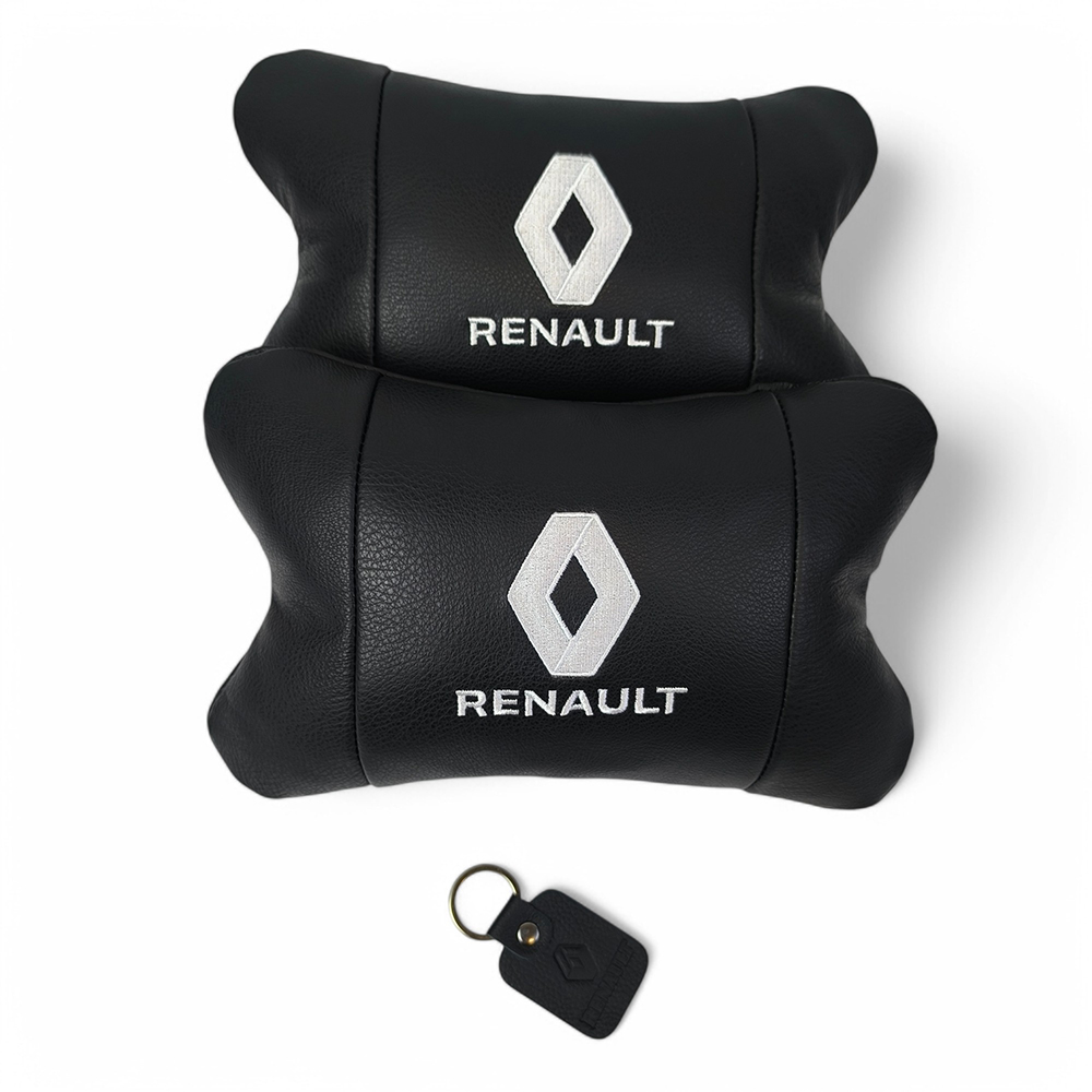 Набір подушок 2 шт для авто Renault на підголівник з логотипом натуральна шкіра - Зображення 3