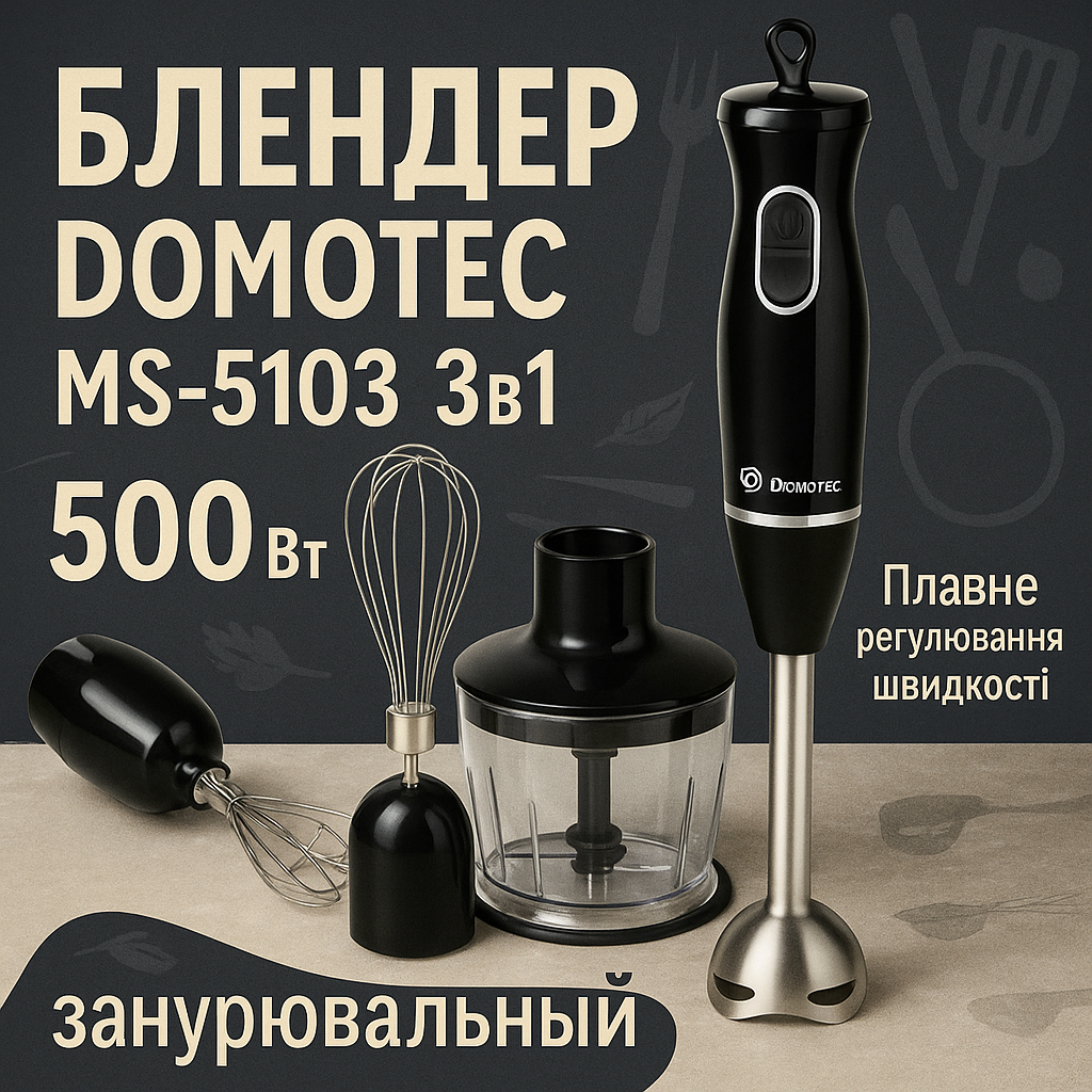 Блендер DOMOTEC MS-5103 3в1 погружной 500Вт ручной погружной блендер, электрический блендер - Зображення 47