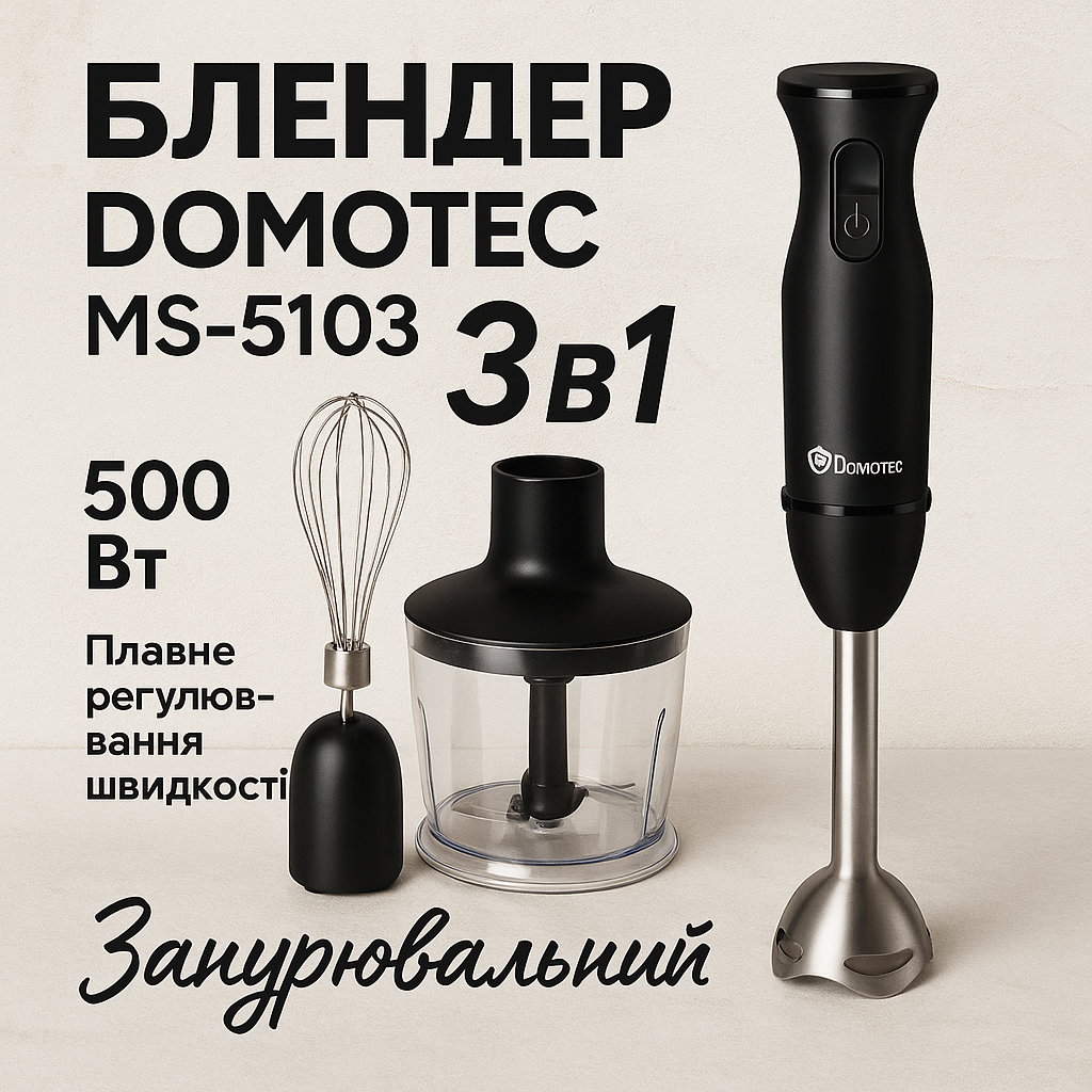 Блендер DOMOTEC MS-5103 3в1 погружной 500Вт ручной погружной блендер, электрический блендер - Зображення 40