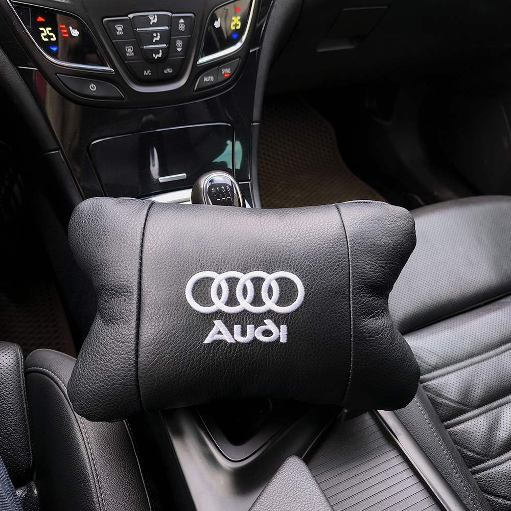 Автомобільна подушка для підголівника Audi з чорною натуральною шкірою - Зображення 4