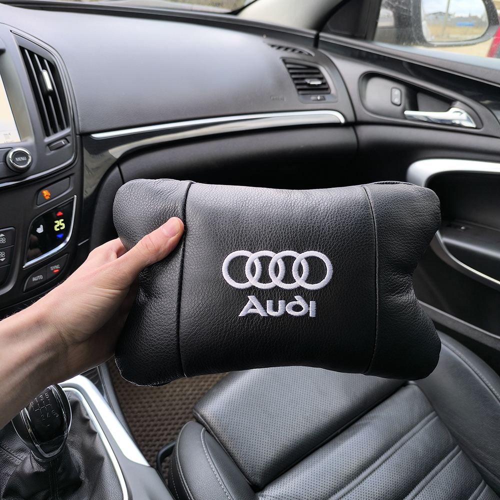 Автомобільна подушка для підголівника Audi з чорною натуральною шкірою - Зображення 3