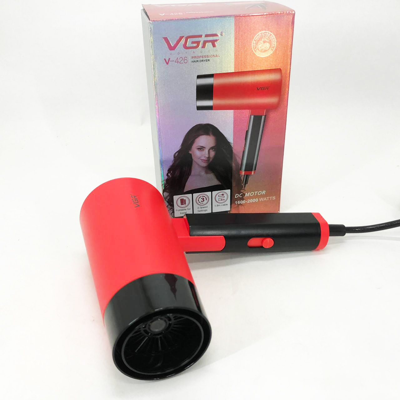 Фен VGR V-426 2000 Вт з червоною складною ручкою - Зображення 2