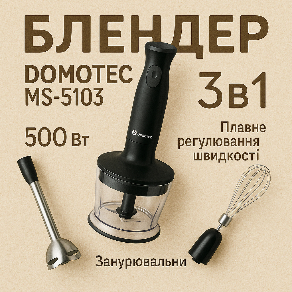 Блендер DOMOTEC MS-5103 3в1 погружной 500Вт ручной погружной блендер, электрический блендер - Зображення 41