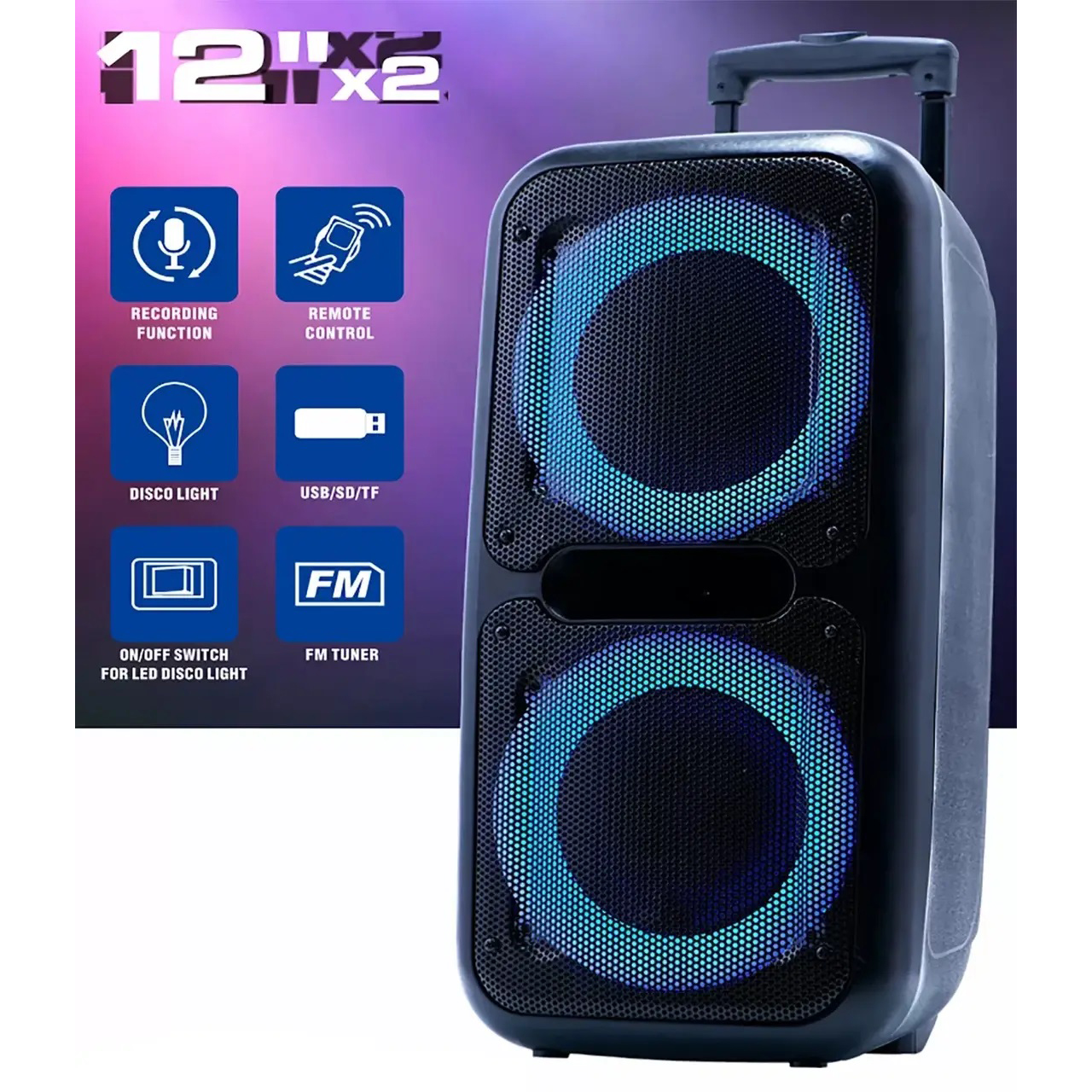 Акустична колонка ZXX-7575 300 Вт акумуляторна 80×39×33 см з мікрофонами - Зображення 5