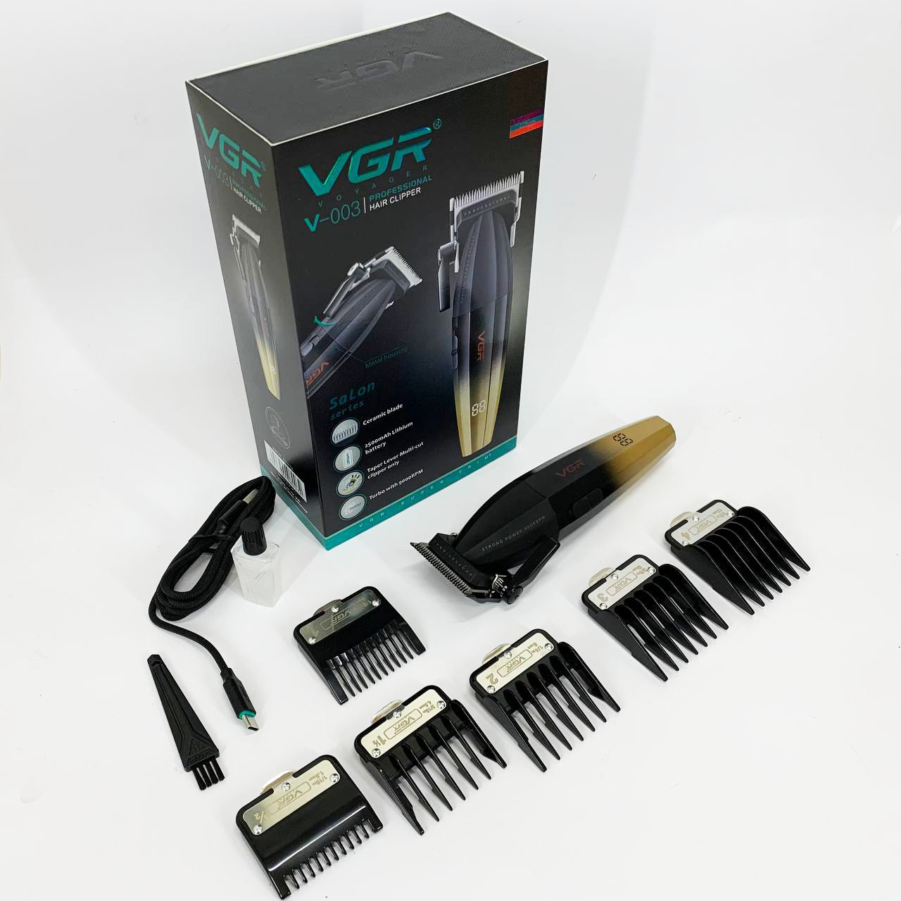 Машинка для стрижки волосся акумуляторна Professional Turbo з різними насадками VGR V-003. Колір: жовтий - Зображення 4
