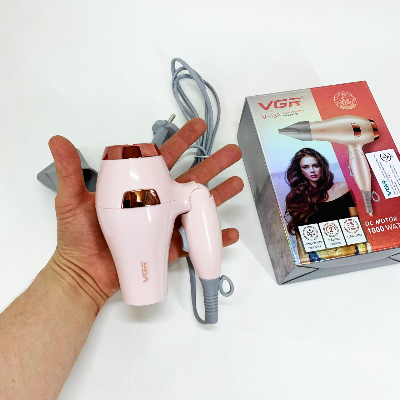 Фен для волосся дорожній VGR V-432 PINK 2 режиму рожевий - Зображення 6