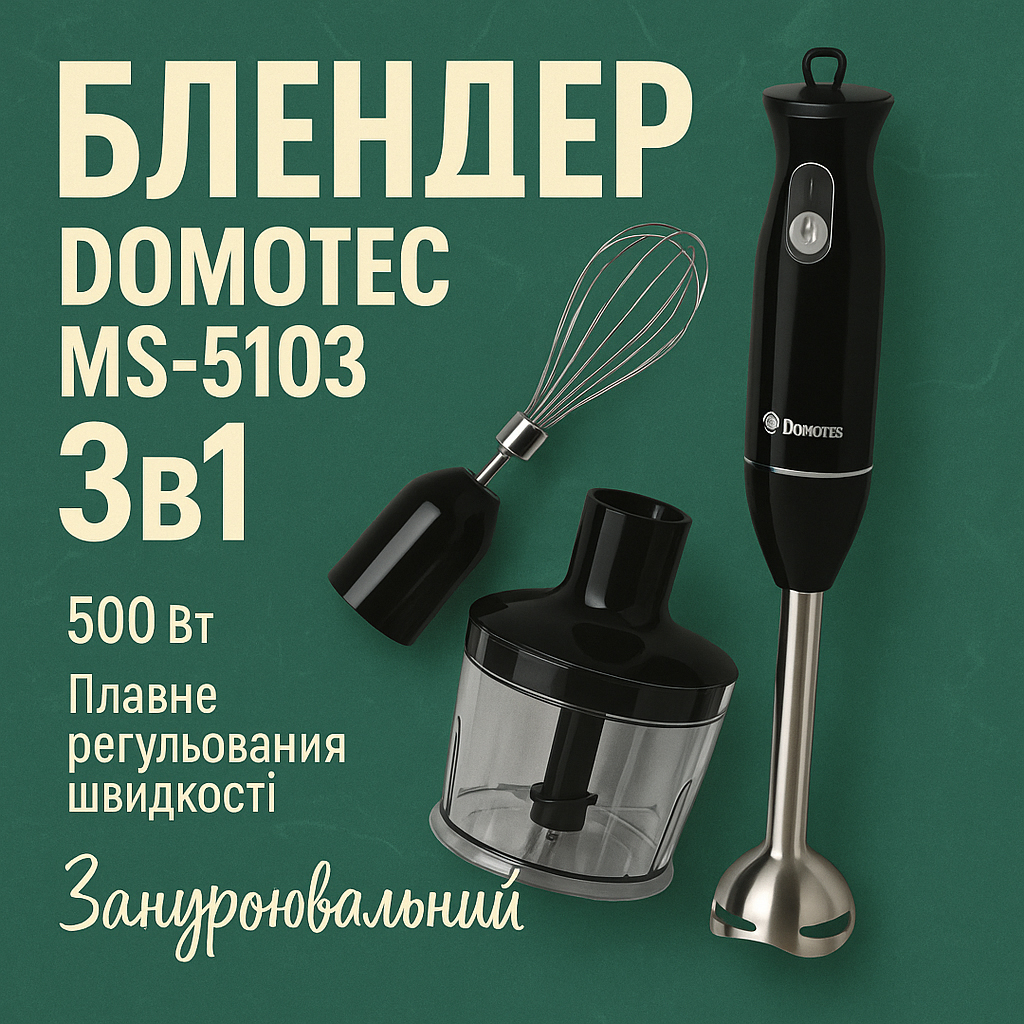 Блендер DOMOTEC MS-5103 3в1 погружной 500Вт ручной погружной блендер, электрический блендер - Зображення 42