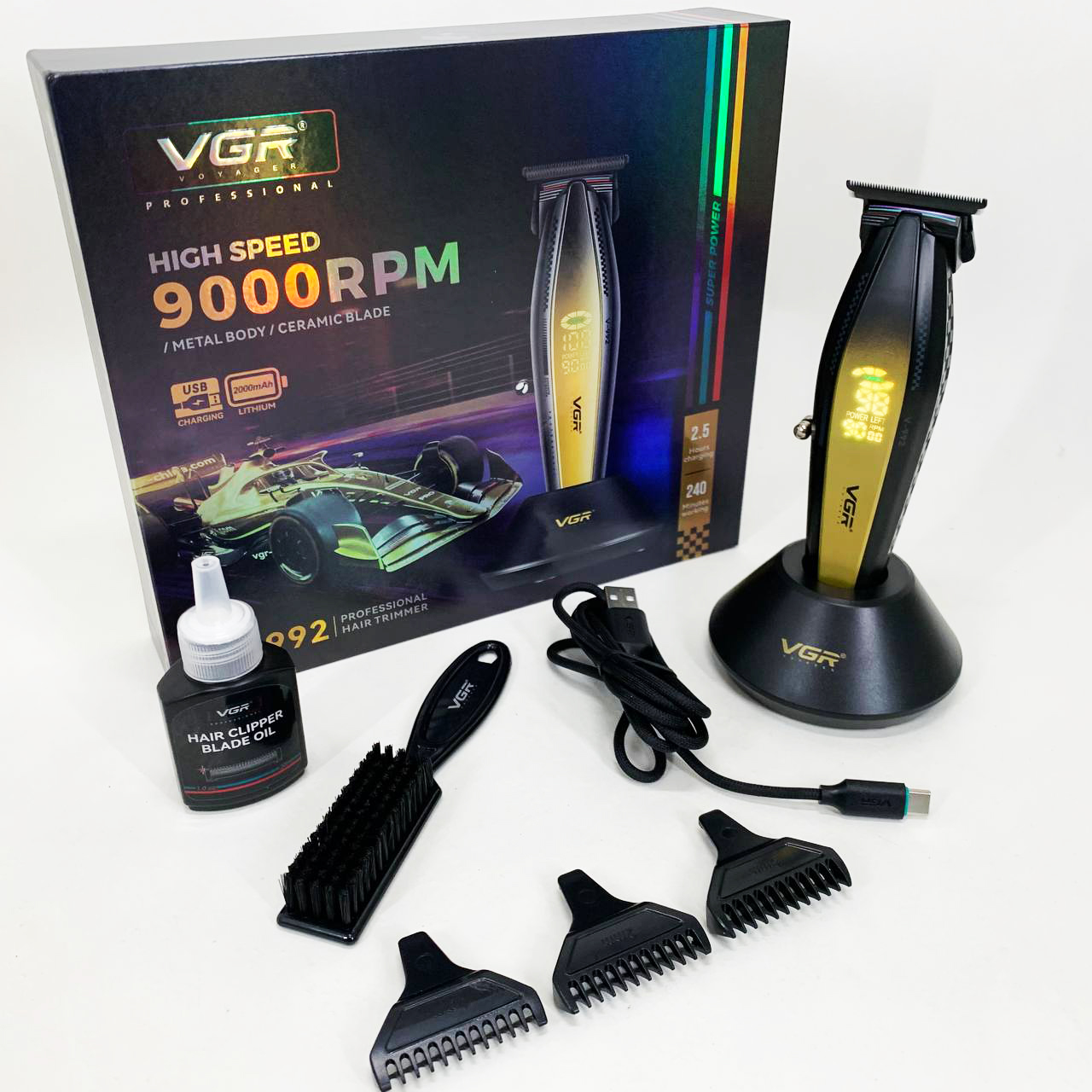 Машинка для стрижки волосся XPRO VGR V-992 GOLD з насадками 1 2 3 мм - Зображення 3