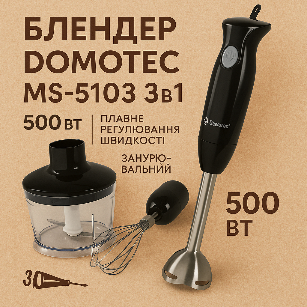 Блендер DOMOTEC MS-5103 3в1 погружной 500Вт ручной погружной блендер, электрический блендер - Зображення 46